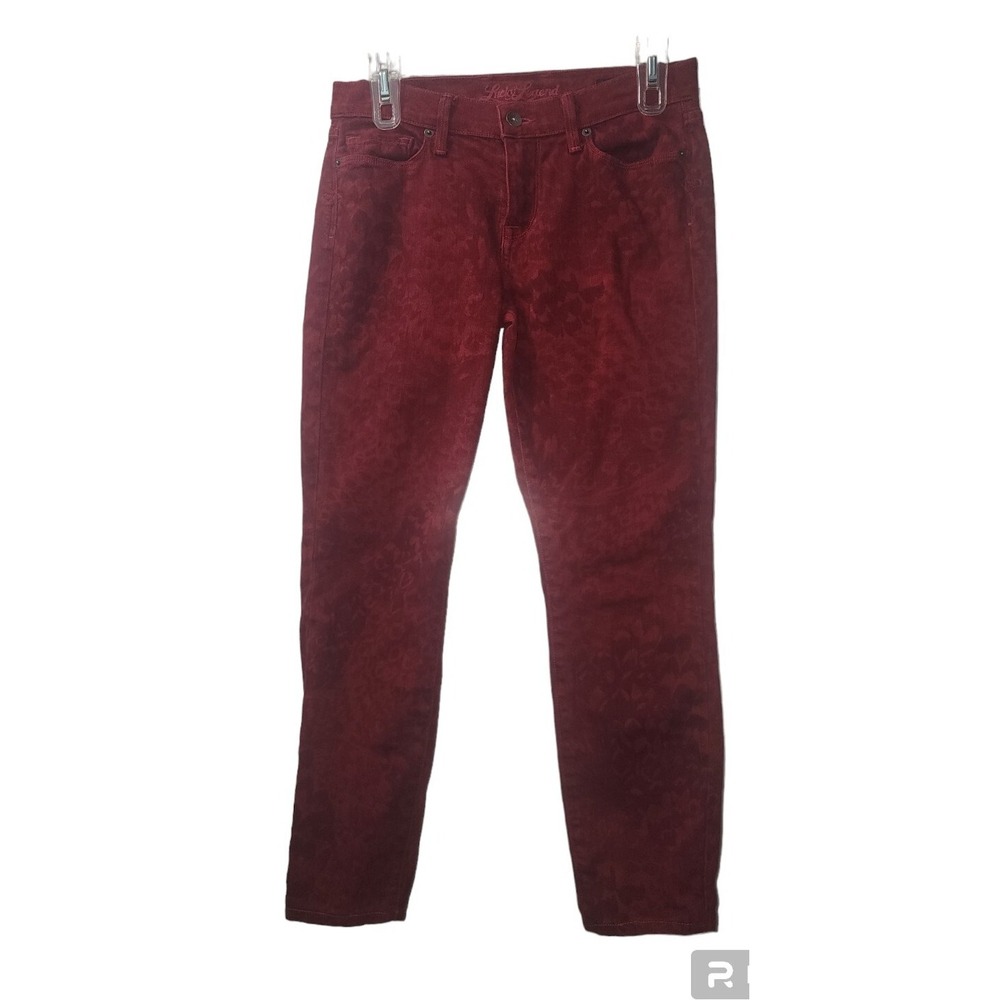 Lucky Brand Lolita Skinny Jeans Burgundy Red Floral Print Denim Size 26
